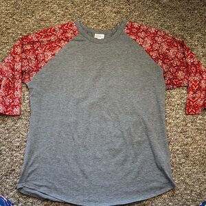 LuLaRoe Gray Top with Red Accents